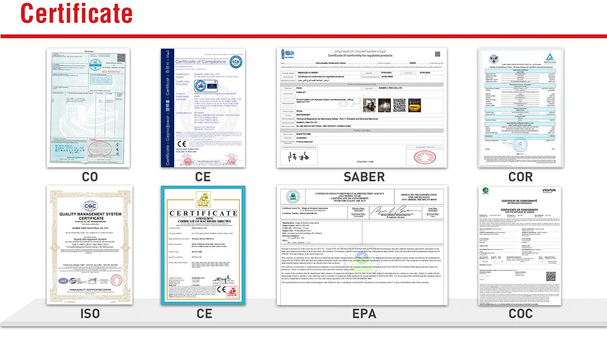 certificates of off road forklift