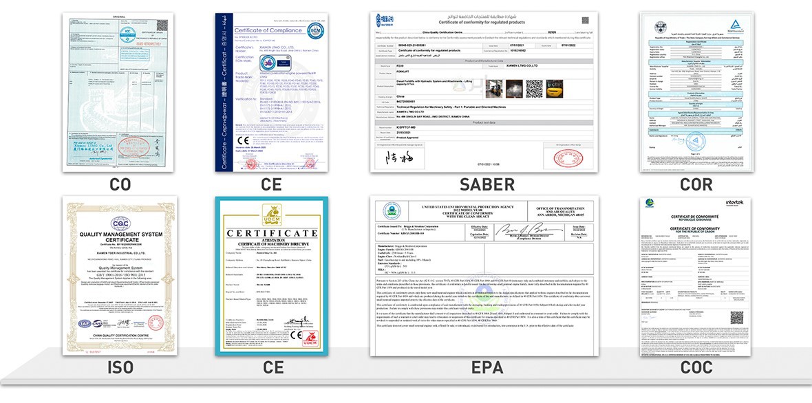 certificates of electric fork truck