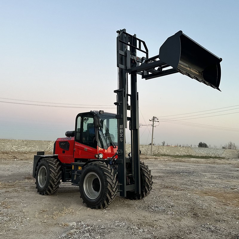 rear wheel steering all terrain forklift