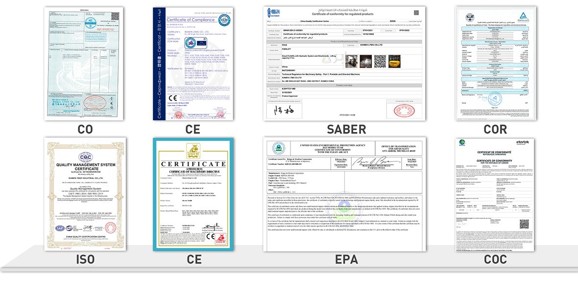 certificates of order picking machines