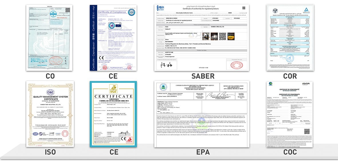 certificates of diesel operated forklift